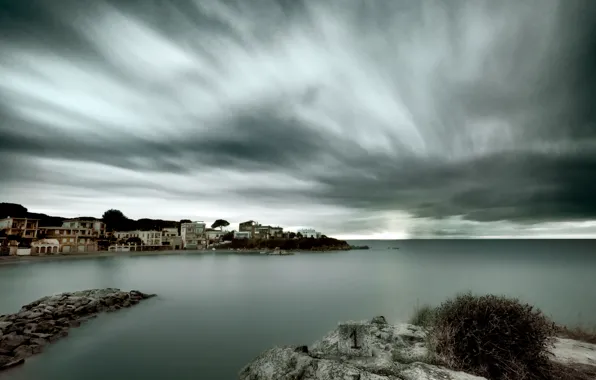 Sea, storm, rocks, home, Italy, storm, sea, Italy