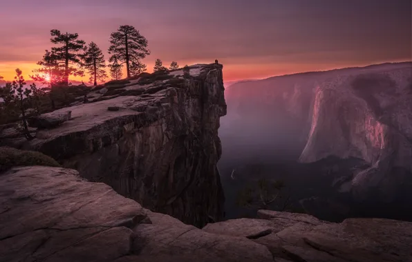 The sky, the sun, trees, mountains, fog, stones, people, open