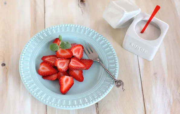 Berries, strawberry, sugar, mint, strawberry