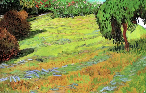 Tree, the bushes, Vincent van Gogh, Sunny Lawn, in a Public Park