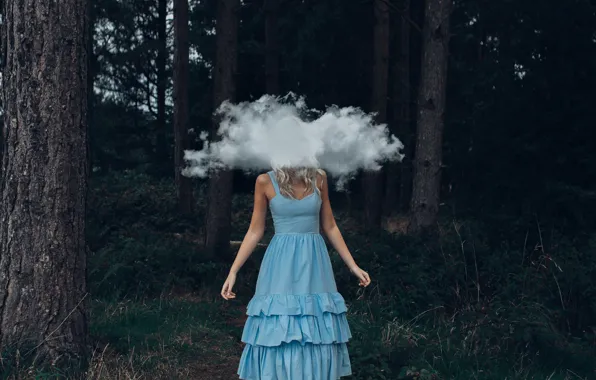 Forest, girl, cloud, dress, Bird Man