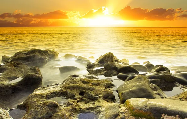 Picture STONES, SEA, HORIZON, The OCEAN, The SKY, The SUN, CLOUDS, DAL