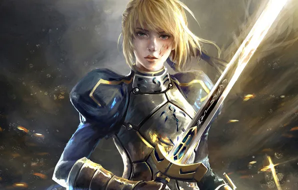Picture girl, sword, saber, anime, art, fate