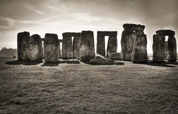 Picture the sky, grass, clouds, landscape, nature, stones, Stonehenge, grass