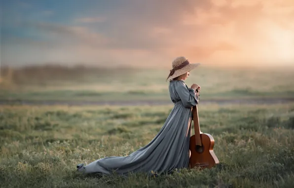 Guitar, girl, hat