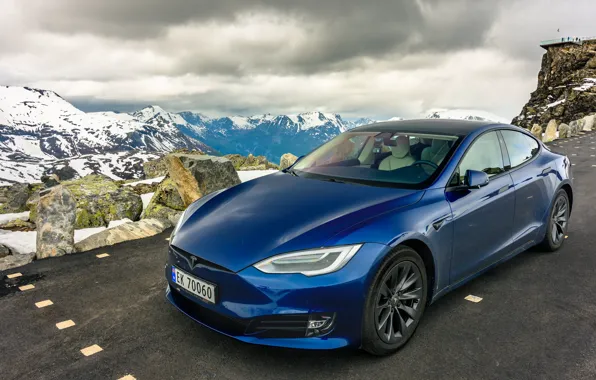 Road, mountains, Tesla, Model S
