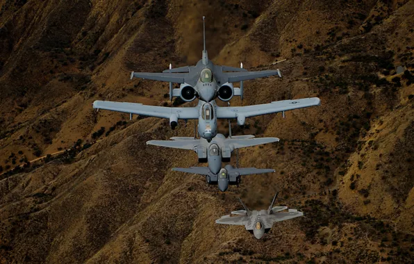Picture fighters, flight, F-22, F-16, F-15, A-10