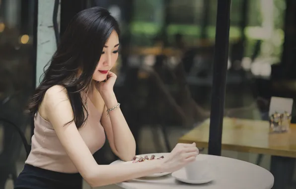 Picture girl, cafe, coffee, face, table