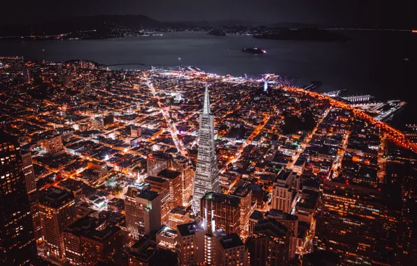Wallpaper street, the view from the top, home, night city, city, the city, sea, lights