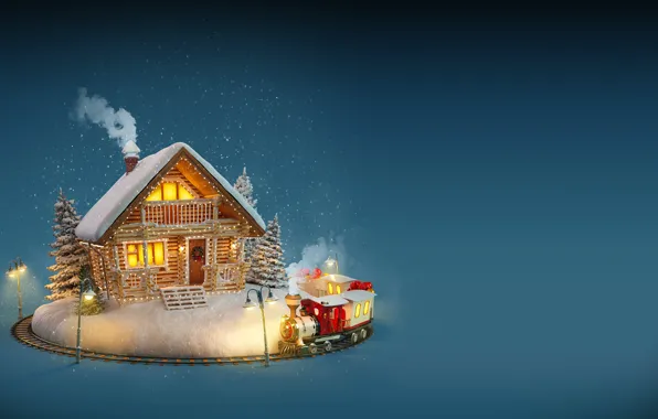 New Year, Christmas, house, winter, snow, merry christmas, decoration