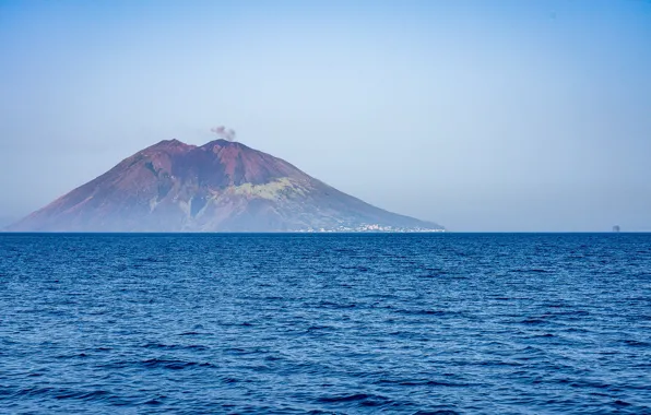 Sea, the sky, mountain, the volcano, horizon, Stromboli