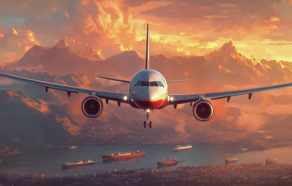 Flight, aviation, the plane, technique, AI art, neural network