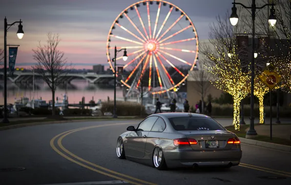 Bridge, the city, river, people, branch, street, boats, BMW