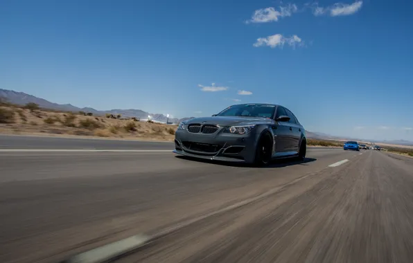 Picture BMW, Gray, Road, E60, Dynamic