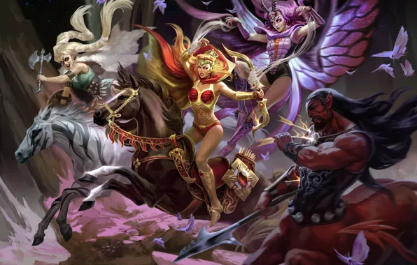 Girls, horse, centaur, warrior, mol