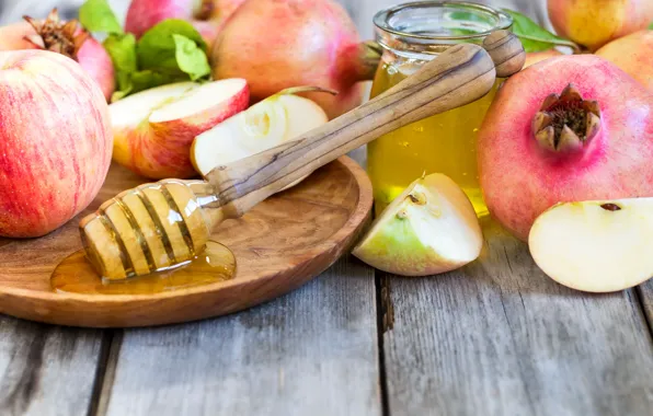 Apples, honey, fruit, garnet