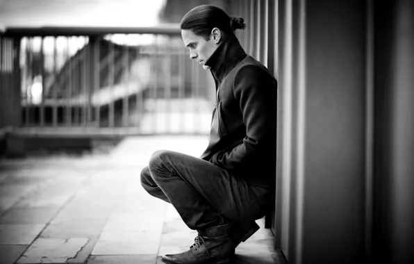Look, actor, black and white, male, musician, Jared Leto, 30 Seconds to Mars, Jared Leto