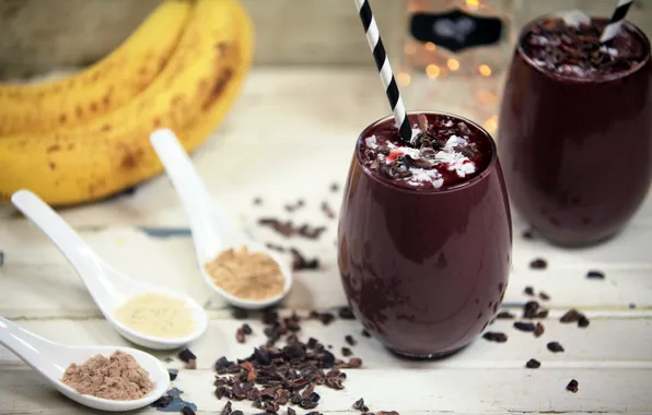 Picture chocolate, bananas, drink, smoothies with yogurt