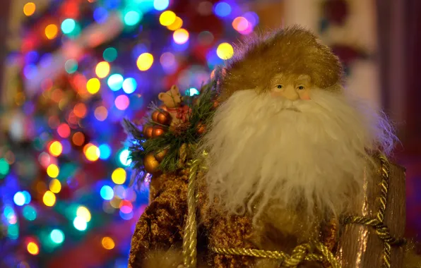 Lights, holiday, toy, Shine, new year, Christmas, doll, Santa