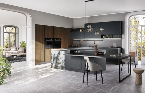Style, Villa, interior, Italy, kitchen, living room, dining room, dining area