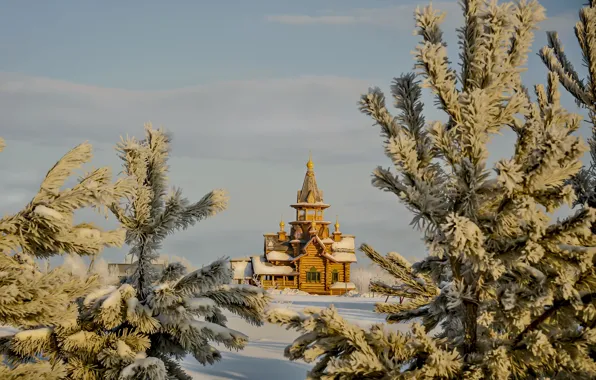 Picture winter, snow, landscape, nature, Church, Altay, Vyacheslav Biryukov, Tolstopaltsevo