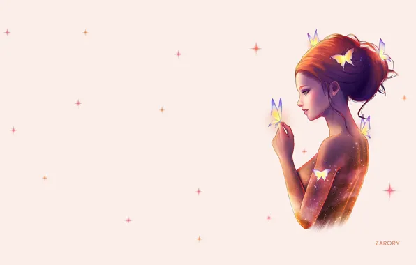 Girl, butterfly, minimalism, spark, art, virgin, Zarory