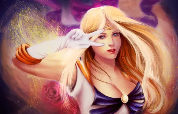 Picture look, girl, anime, art, gloves, bow, Sailor Venus