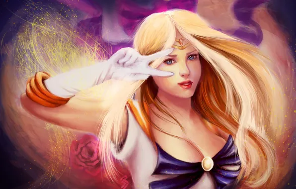 Look, girl, anime, art, gloves, bow, sailor venus