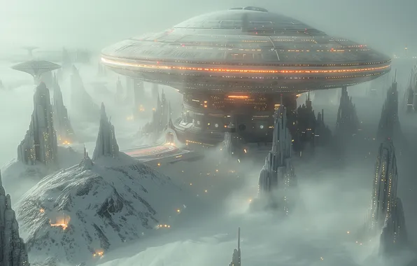 Nature, fog, future, fiction, UFO, haze, spaceship, the futuristic