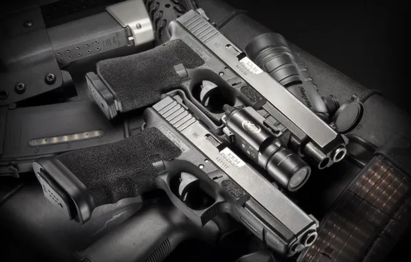 Picture weapons, guns, flashlight, Glock 17/19