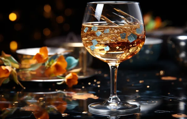 Holiday, wine, glass, Christmas, alcohol, New year, champagne, bokeh