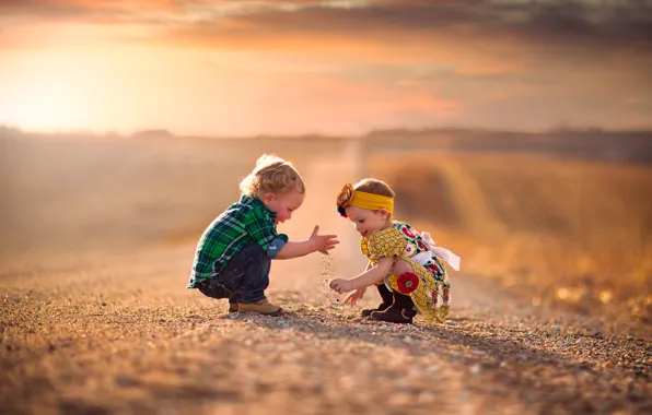 Road, smile, boy, girl, bokeh