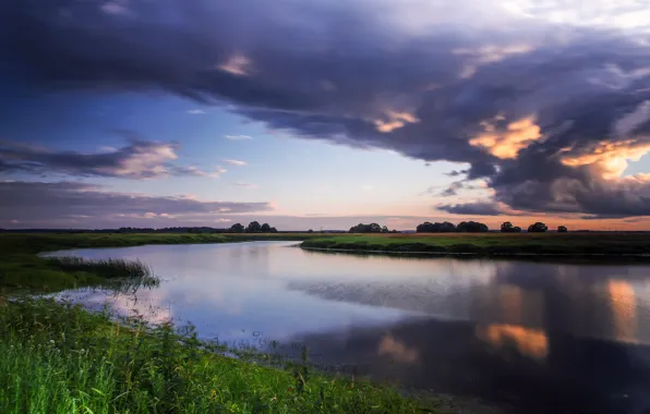 Clouds, shore, pond