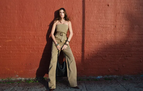 Decoration, pose, photo, model, hair, bag, jumpsuit, Hailey Bieber