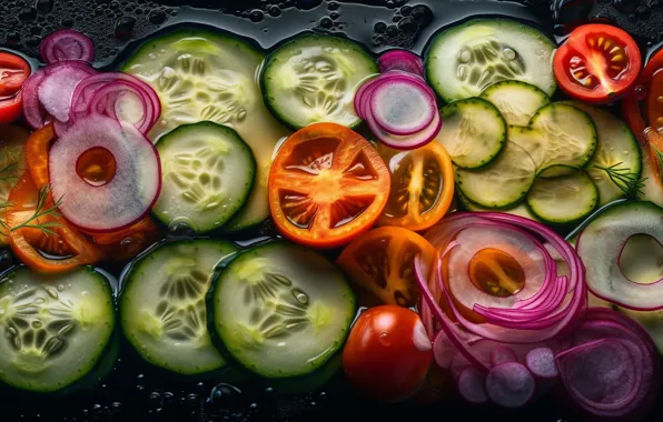 Moisture, food, bow, dill, vegetables, tomatoes, a lot, different