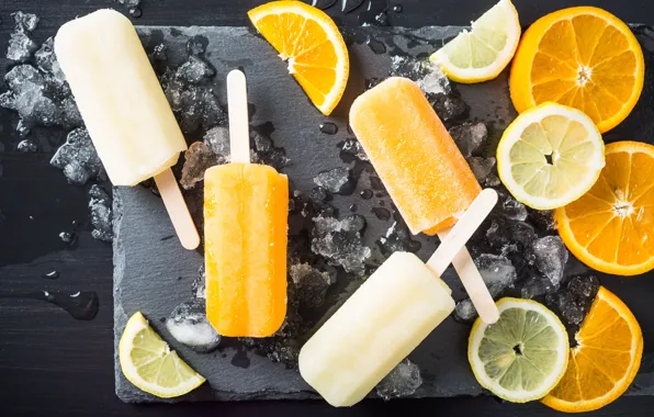 Lemon, orange, ice cream