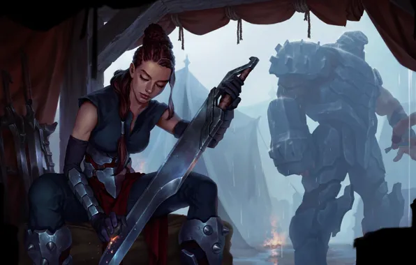 Girl, robot, Armor, Woman Warrior, Legends of Runeterra