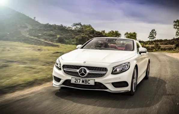Road, car, auto, Mercedes-Benz, white, road, speed, Cabriolet