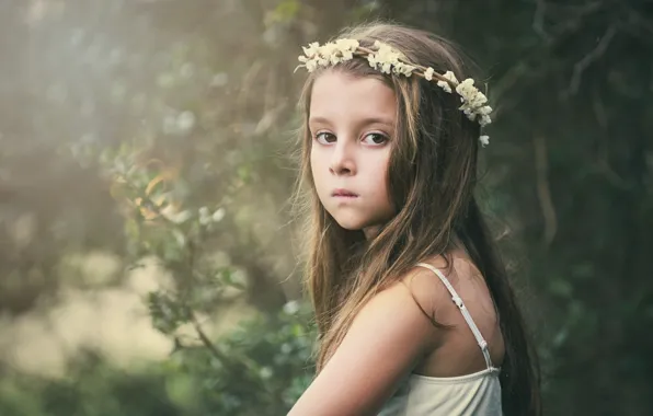Sadness, look, flowers, background, mood, widescreen, Wallpaper, child