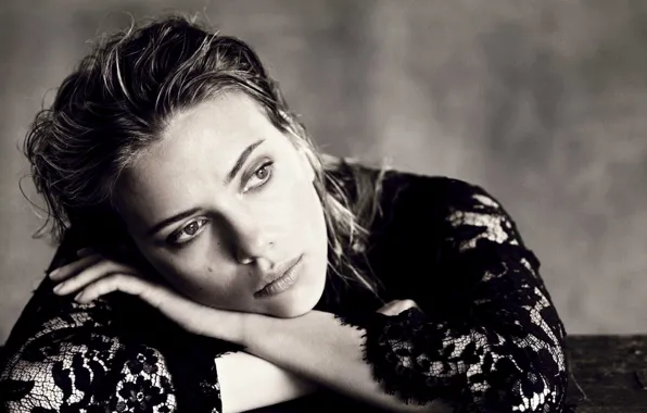 Look, girl, black, dress, actress, Scarlett Johansson, Scarlett Johansson