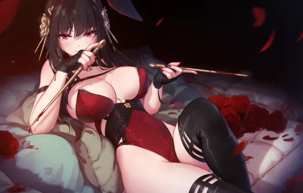 Girl, blood, bed, roses, sticks, petals, ears, Yor Forger