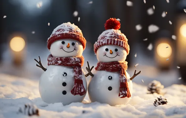 Winter, snow, Christmas, New year, snowman, Christmas, winter, snow