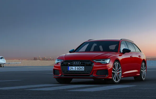 Red, Audi, the airfield, universal, 2019, A6 Avant, S6 Before