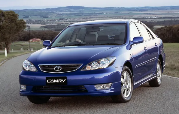 Landscape, blue, sedan, toyota, the front, camry, Camry, beautiful car
