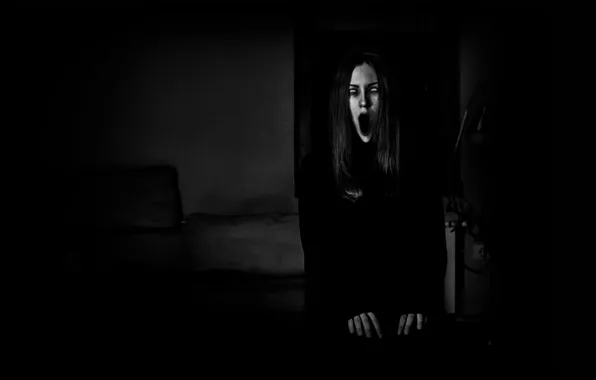 Picture face, darkness, fear, the darkness, Girl, horror, grimace
