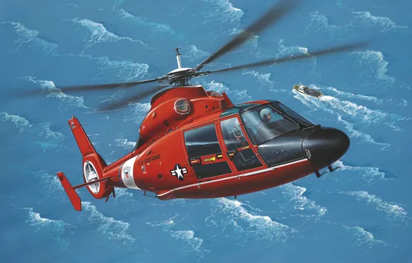 Picture art, painting, Eurocopter AS365 Dauphin, helicopter.aviation