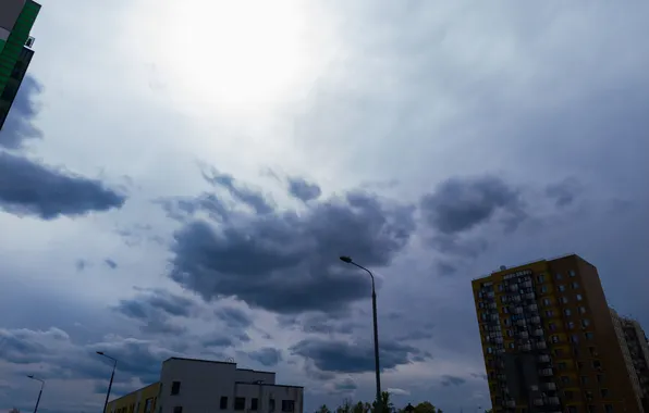 The sky, the sun, clouds, the city, overcast, building, home, Russia