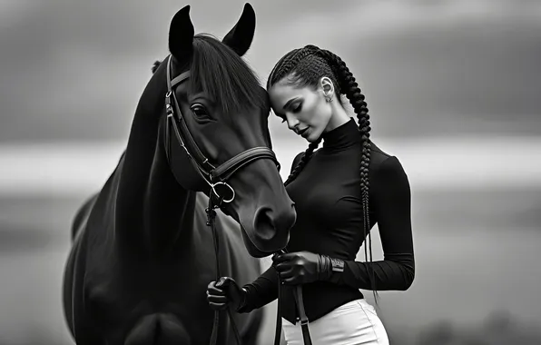 Look, face, girl, pose, horse, horse, hairstyle, friends