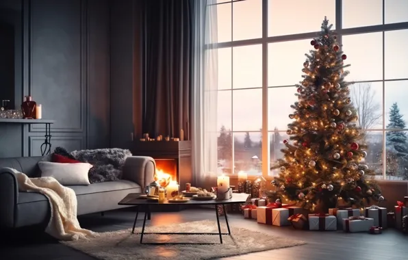 Comfort, house, heat, room, fire, flame, interior, Christmas