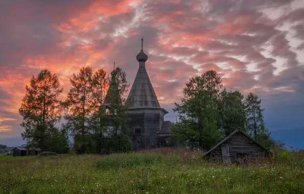 Picture Church, Arkhangelsk oblast, Maxim Evdokimov, churches, Evening in Oshevenskoye